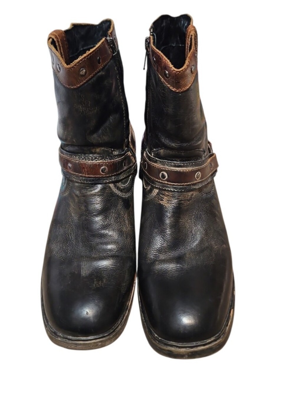 Bed Stu Montley Rubic Leather Ankle Distressed Harness Western Boots - Picture 6 of 10